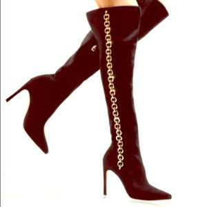 Via Spiga over knee black suede chain link boot